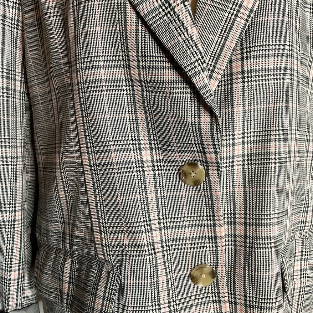 Steve Madden Grey & Pink Plaid Oversized Notch Collar Blazer Size XLarge - Picture 7 of 11